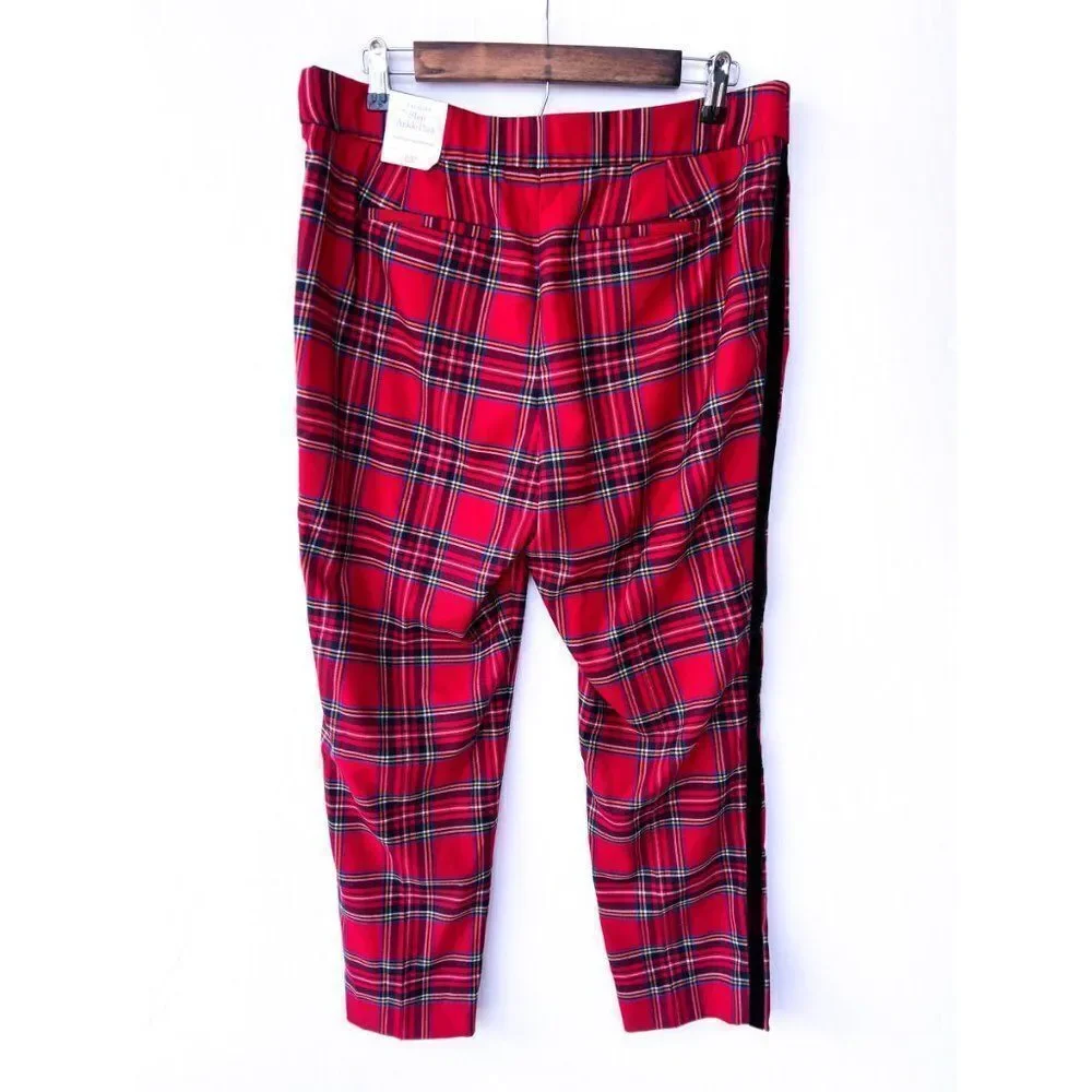 NWT Talbots Red Mountain Plaid Black Velvet Stripe Slim Ankle Pant Size 12P